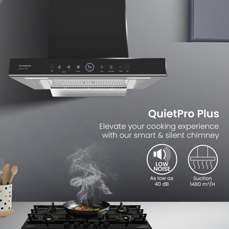 Crompton Crompton QuietPro Plus 60cm Box Kitchen Chimney with BLDC Motor 1480 m3hr suction Smart On Intelligent AutoCleanSilent Kitchen ChimneyFilterlessTouch Sensor Gesture Control Black  - Image 2