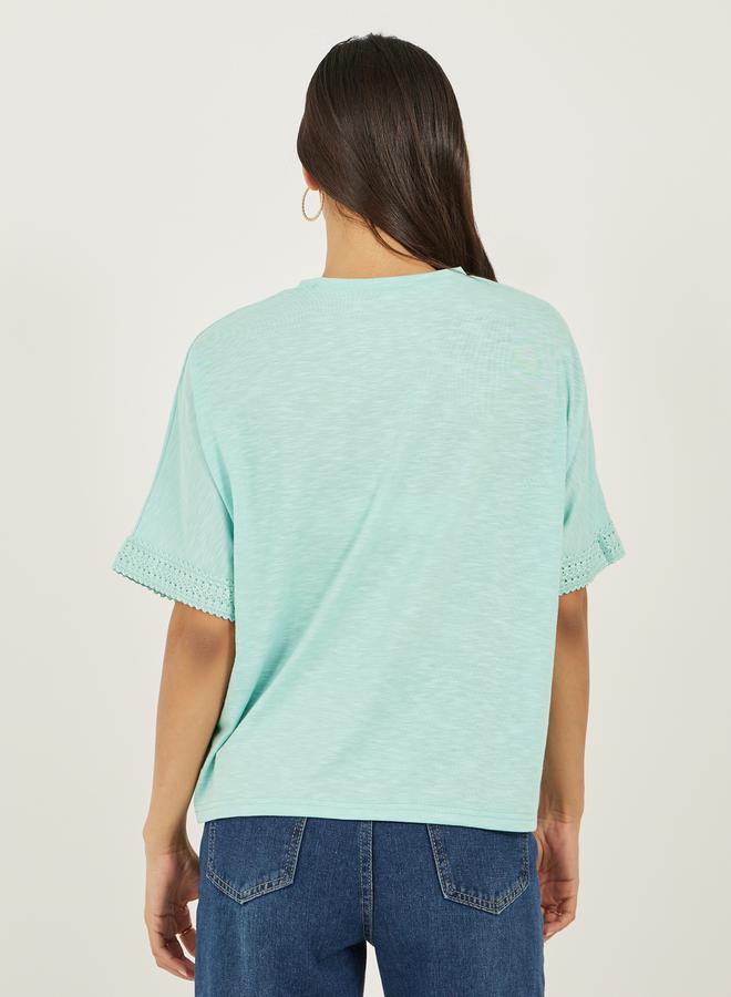 Styli Slubbed Short Sleeves Boxy T-Shirt with Lace Detail  - Image 5