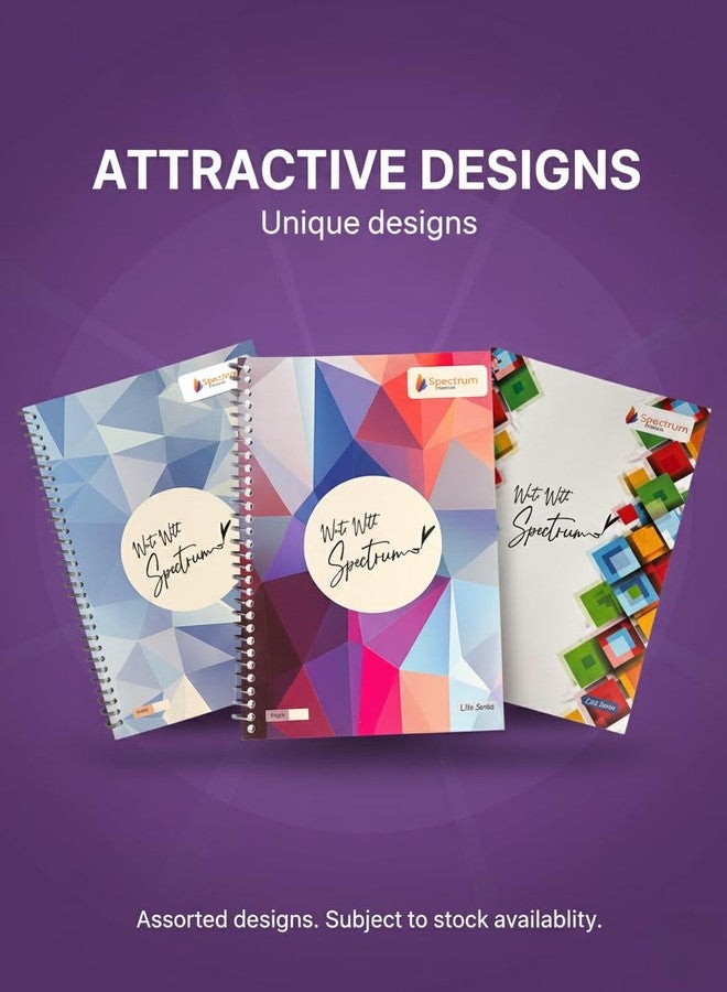 Spectrum Spiral Bound Notebook, A4 Size, Ruled, 200 Pages, Multicolor Geometric Design, Hard Cover, Pack of 4 - Image 4