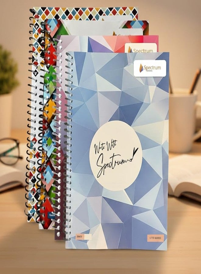 Spectrum Spiral Bound Notebook, A4 Size, Ruled, 200 Pages, Multicolor Geometric Design, Hard Cover, Pack of 4 - Image 1
