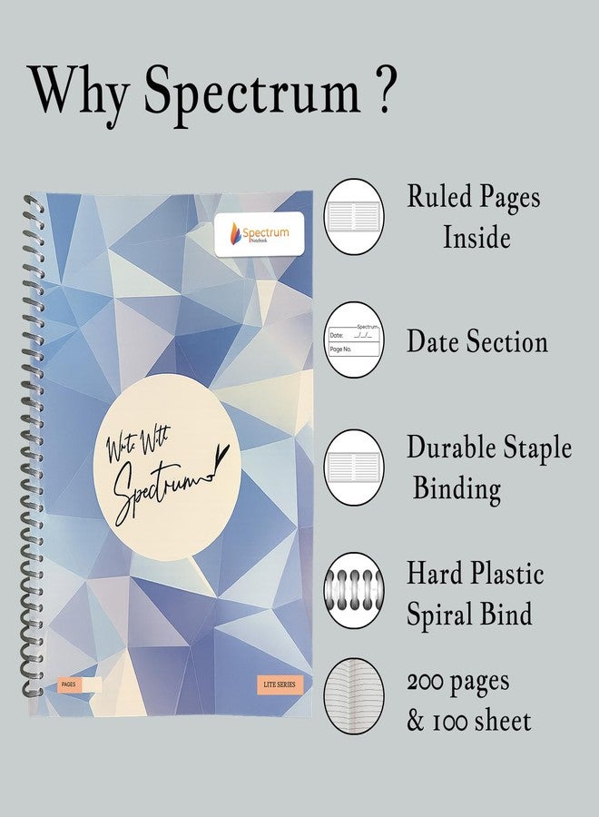 Spectrum Spiral Bound Notebook, A4 Size, Ruled, 200 Pages, Multicolor Geometric Design, Hard Cover, Pack of 4 - Image 2