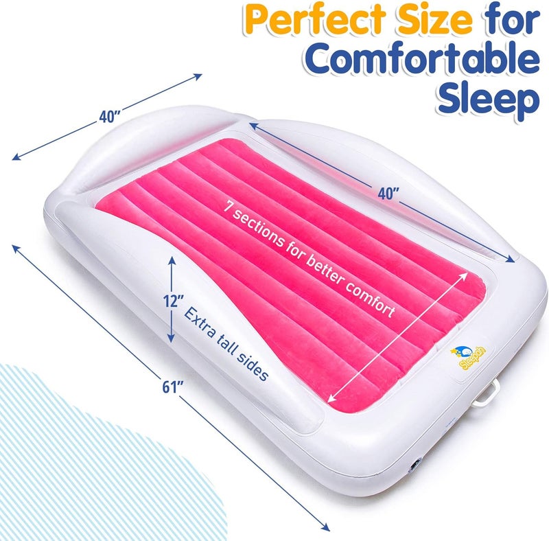 Sleepah Inflatable Toddler Travel Bed Portable Kids Air Mattress Set w Safety Rail Guards for Kids  Toddlers  Includes Pump Carry Case Pillow  More  Perfect Transitional Cot Coral - Image 3
