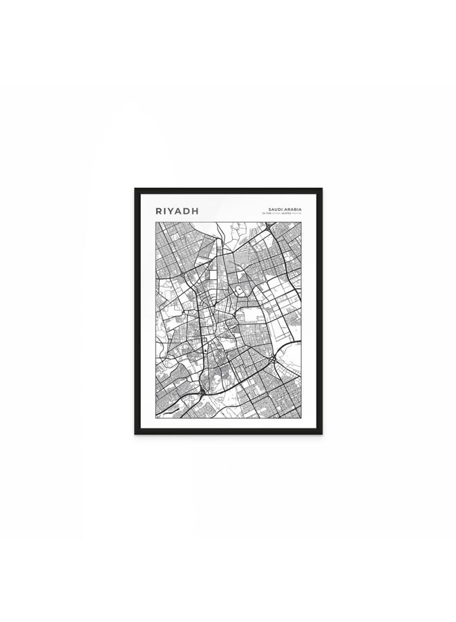 آرت دیکور  ديكور فني مؤطر صورة فنية جميلة مطبوعة لخريطة مدينة الرياض ملصق حضري حديث لغرفة المعيشة المنزلية والمكتب ديكور جدران لغرفة النوم وخريطة عمل فني - Image 1