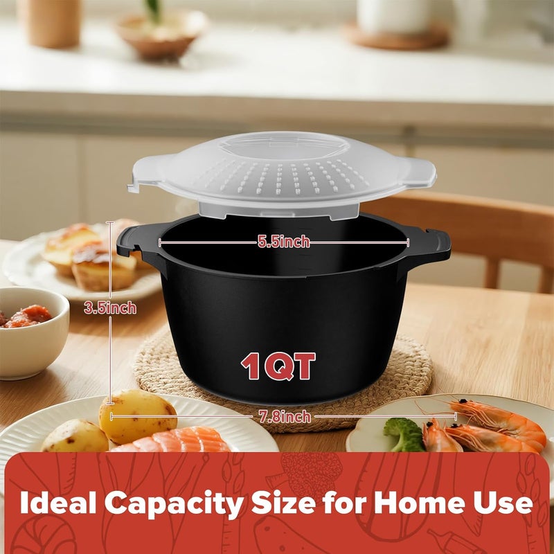 AJXX Small Microwave Cookware Steamer 1 Quart - Micro Cookware Vegetable Steamer for Cooking, Microwave Cooker with Food Container, Removable Filter and Lockab - BPA Free, Dishwasher Safe - Image 3