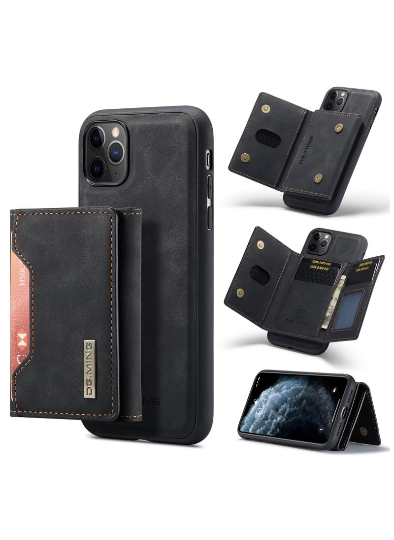 DGMING - CaseMe Wallet Case for iPhone 11 Pro MAX DGMING Premium Leather Phone Case Back Cover Magnetic Detachable with Trifold Wallet Card Holder Pocket - Black - Image 1