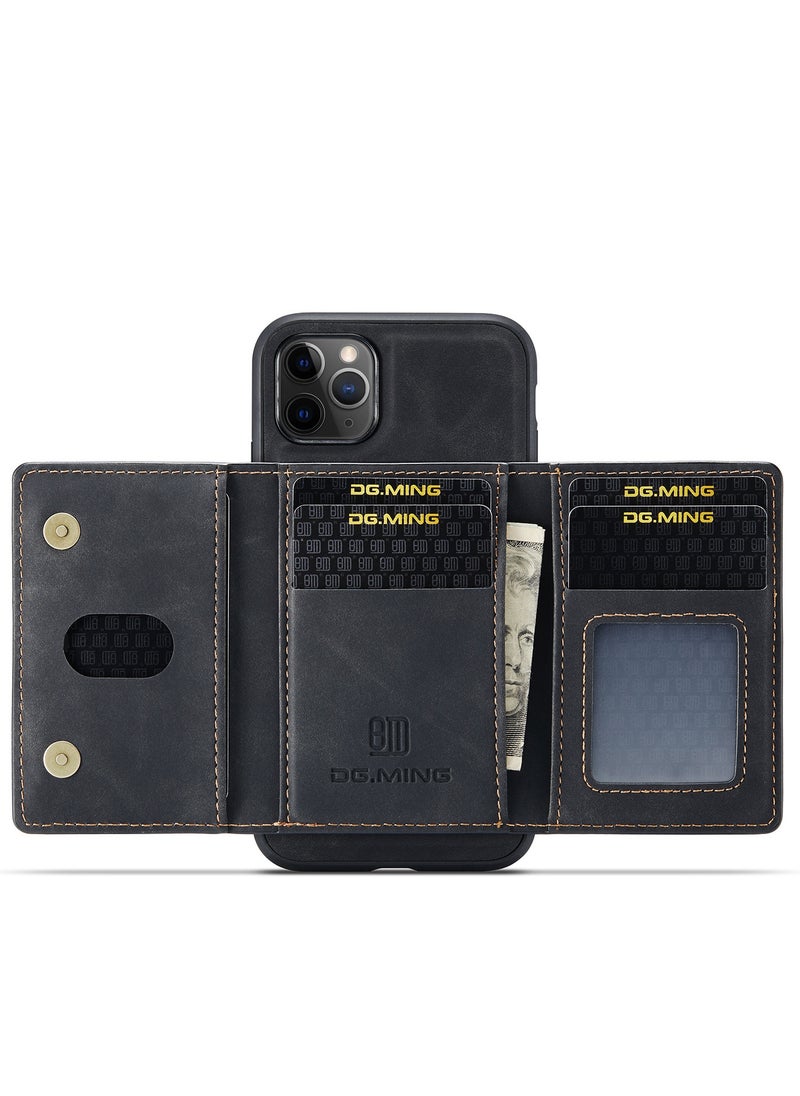DGMING - CaseMe Wallet Case for iPhone 11 Pro MAX DGMING Premium Leather Phone Case Back Cover Magnetic Detachable with Trifold Wallet Card Holder Pocket - Black - Image 1