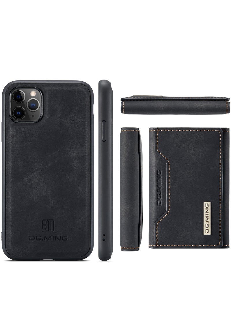 DGMING - CaseMe Wallet Case for iPhone 11 Pro MAX DGMING Premium Leather Phone Case Back Cover Magnetic Detachable with Trifold Wallet Card Holder Pocket - Black - Image 1