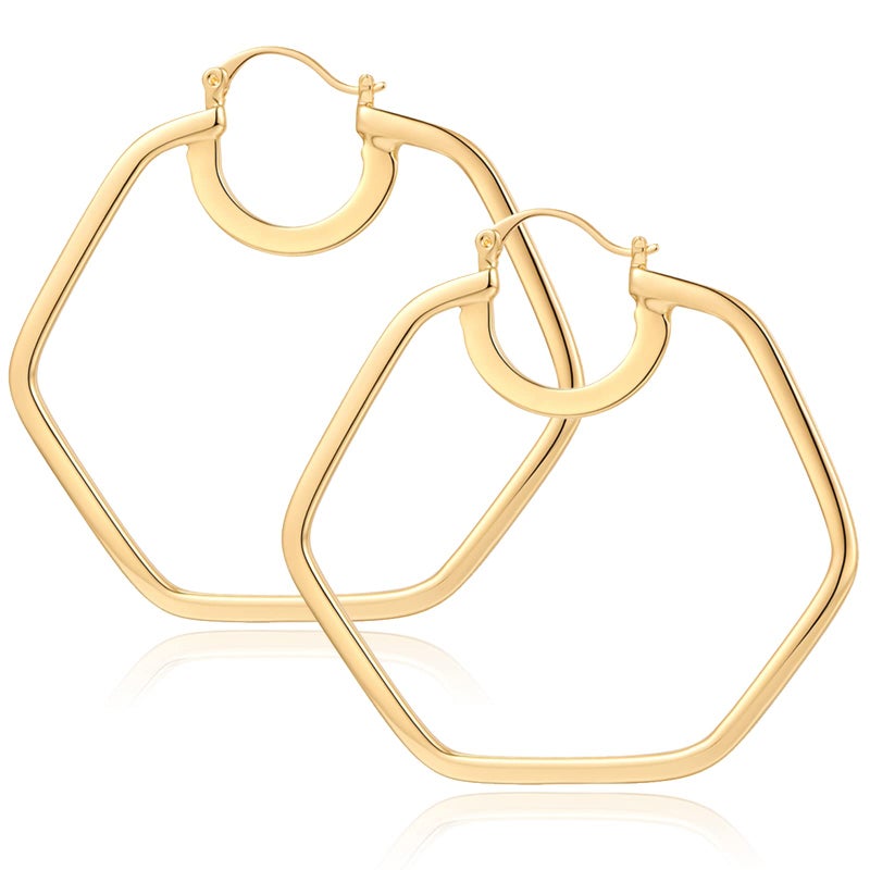 YUJIE 14k Gold Plated Hexagon Hoop Earrings for Women Chunky Geometric Large Hoop Earrings for Daily & Party Wear - Image 1