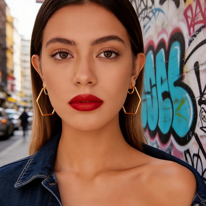 YUJIE 14k Gold Plated Hexagon Hoop Earrings for Women Chunky Geometric Large Hoop Earrings for Daily & Party Wear - Image 2