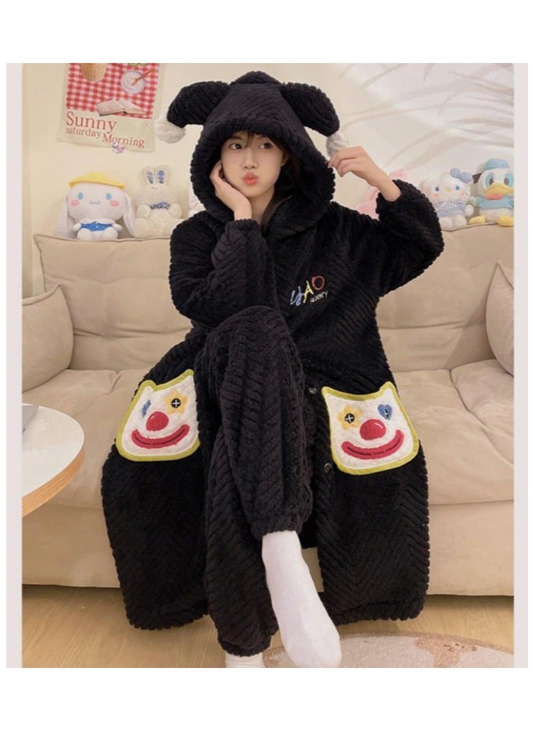KUYING Winter Jacquard large Velvet Pajamas With A Two-Piece Hooded Set For Home Wear And Pajamas - Image 2