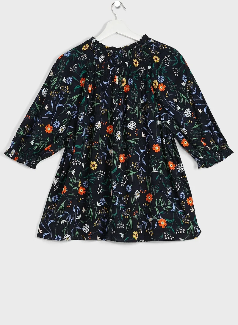 Marks & Spencer Cotton Blend Printed Shirred Blouse