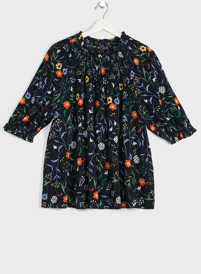 Marks & Spencer Cotton Blend Printed Shirred Blouse