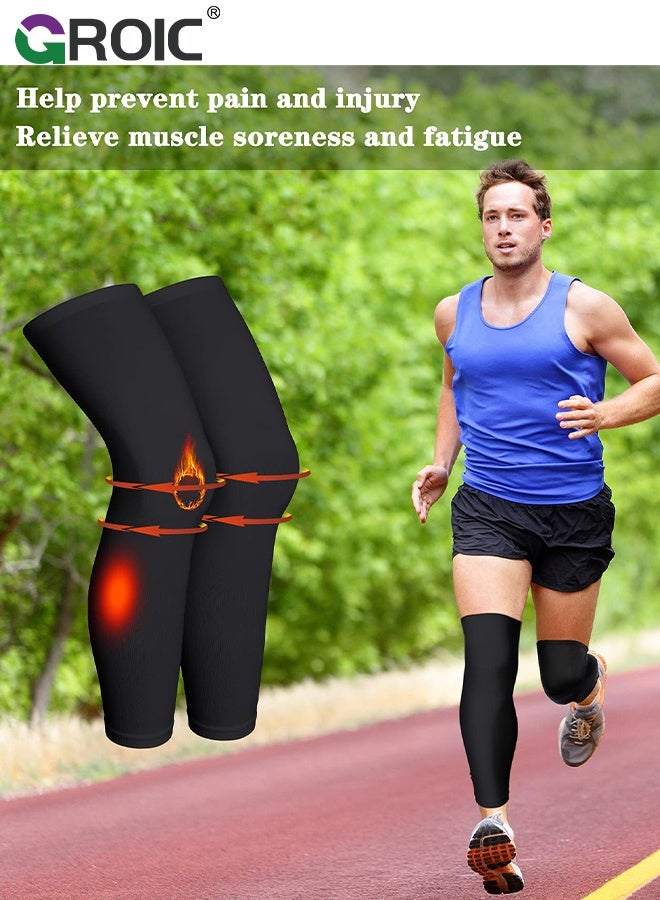 GROIC Compression Leg Compression Sleeve,Knee Braces for Knee Pain,Knee Compression Sleeves, Knee Support for Meniscus Tear, ACL, Arthritis,Full Leg Compression Sleeves,Long Knee Brace Support(Black-M) - Image 4