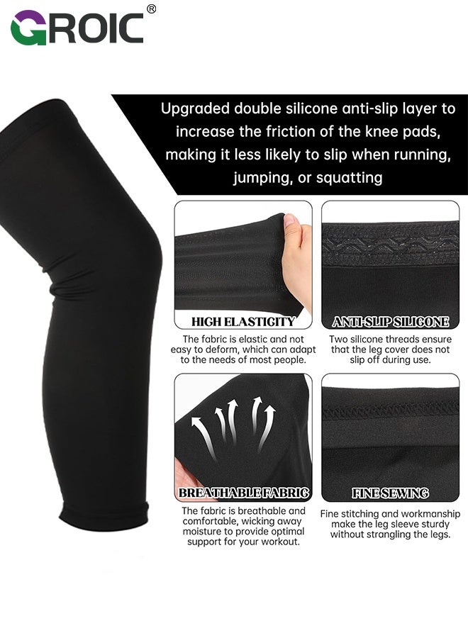 GROIC Compression Leg Compression Sleeve,Knee Braces for Knee Pain,Knee Compression Sleeves, Knee Support for Meniscus Tear, ACL, Arthritis,Full Leg Compression Sleeves,Long Knee Brace Support(Black-M) - Image 2