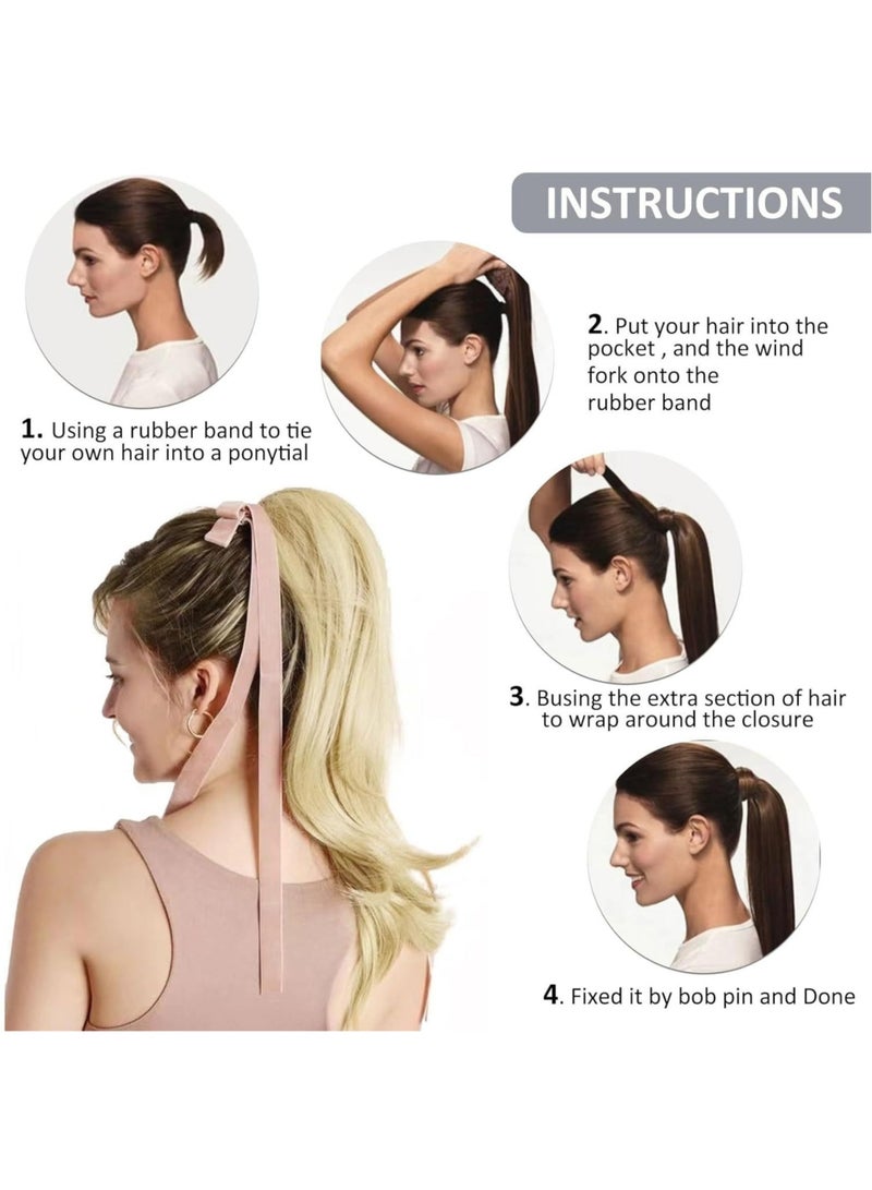 إستيل وصلات ذيل الحصان، وصلات ذيل الحصان بشعر طبيعي 100%، قطعة شعر حقيقية مع معجون سحري ومشط للنساء - Image 5