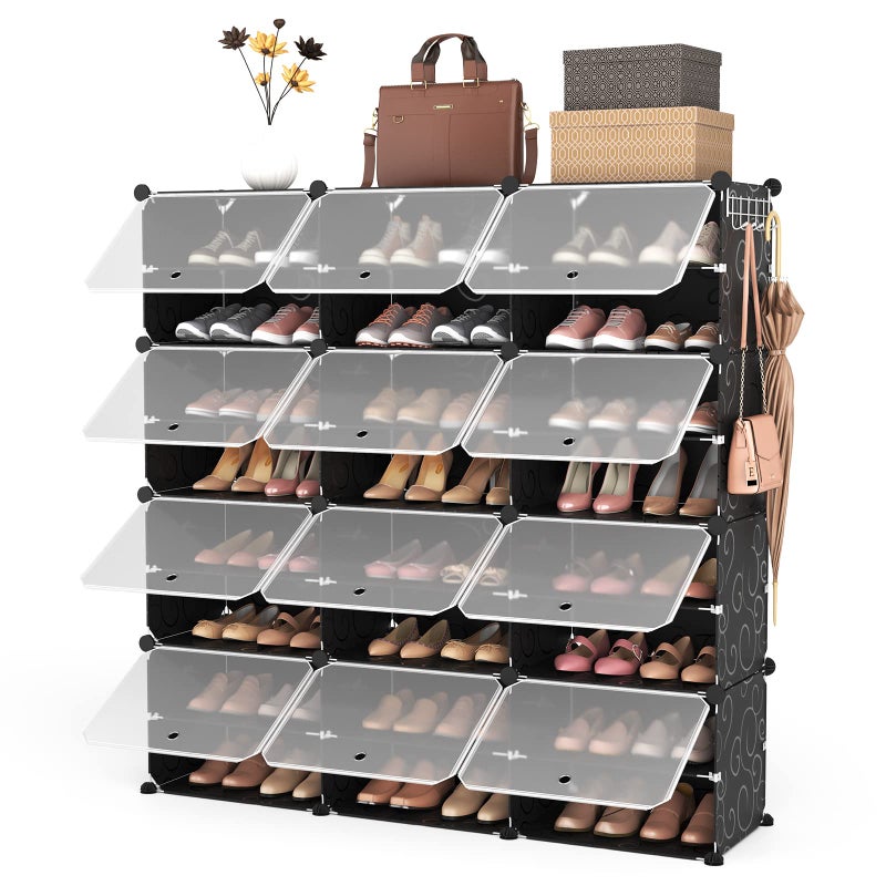 ROJASOP Portable 8-Tier Shoe Cabinet - 48-Pair Shoe Organizer with Expandable, Free Standing, Stackable Space Saving Design and 2 Exclusive Versatile Hooks for Bedroom - Image 1