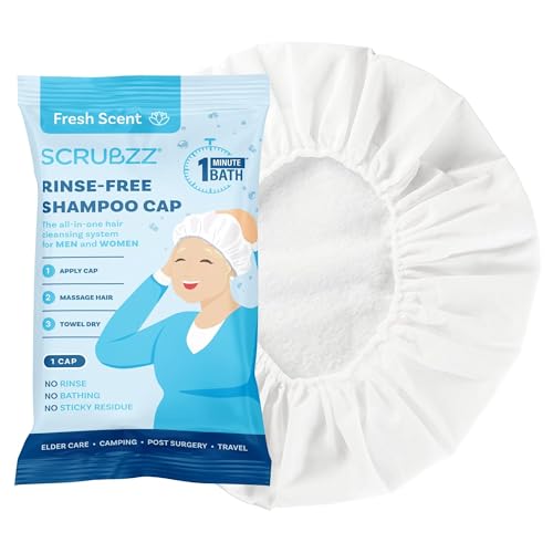 Scrubzz Shampoo Cap No Rinse for Elderly and Bedridden Patients Rinse Free Shampoo Cap for Post Surgery and Hospital Stays Waterless Hair Washing Shower Caps 1 Pack