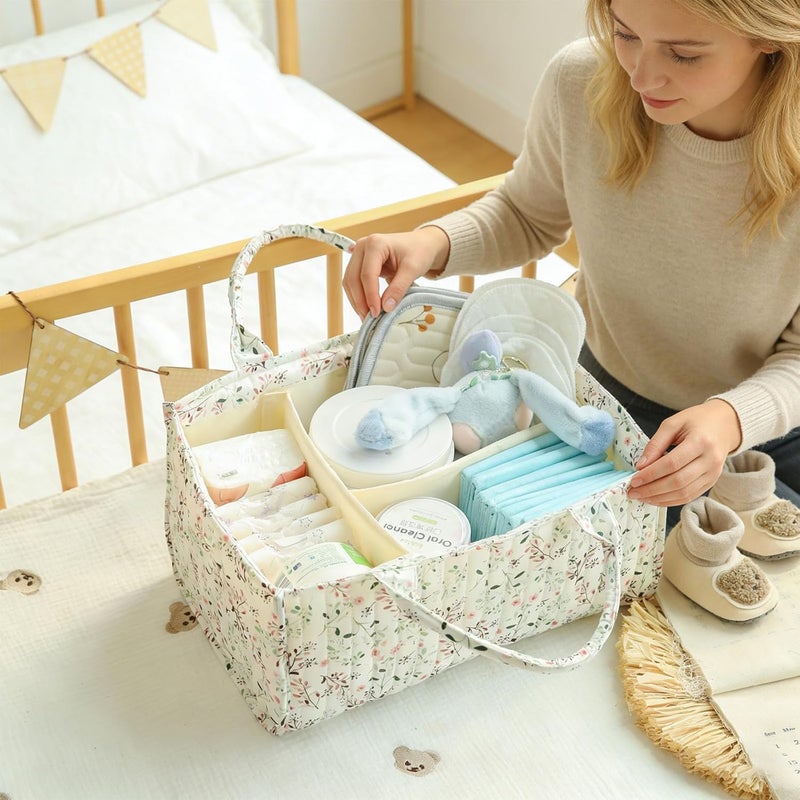 Elegant Quilted Diaper Basket with Wear Exterior and Reinforced Handles for Nursery Storage - Image 2