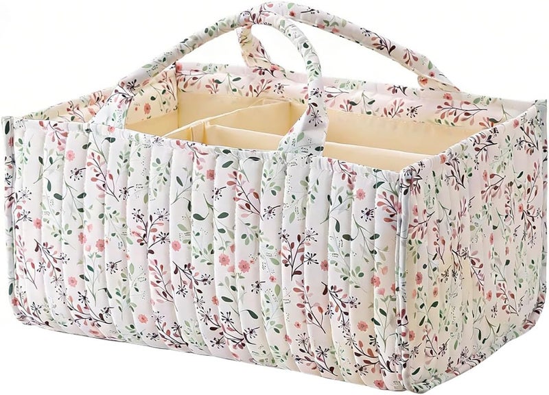 Elegant Quilted Diaper Basket with Wear Exterior and Reinforced Handles for Nursery Storage - Image 1