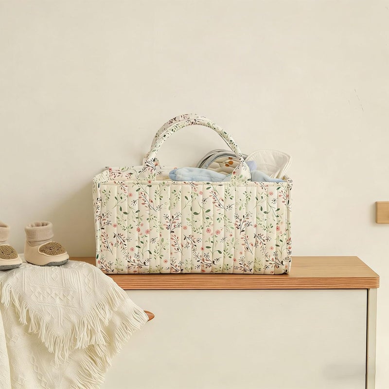 Elegant Quilted Diaper Basket with Wear Exterior and Reinforced Handles for Nursery Storage - Image 5
