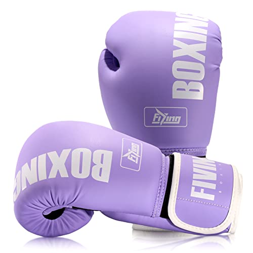 FIVING Pro Style Boxing Gloves for Women, PU Leather, Training Muay Thai,Sparring,Fighting Kickboxing,Adult Heavy Punching Bag Gloves Mitts Focus Pad Workout for Ladies (New Purple, 10oz) - Image 1