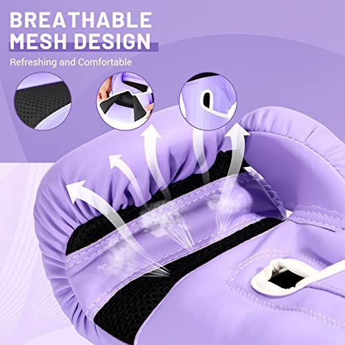 FIVING Pro Style Boxing Gloves for Women, PU Leather, Training Muay Thai,Sparring,Fighting Kickboxing,Adult Heavy Punching Bag Gloves Mitts Focus Pad Workout for Ladies (New Purple, 10oz) - Image 3