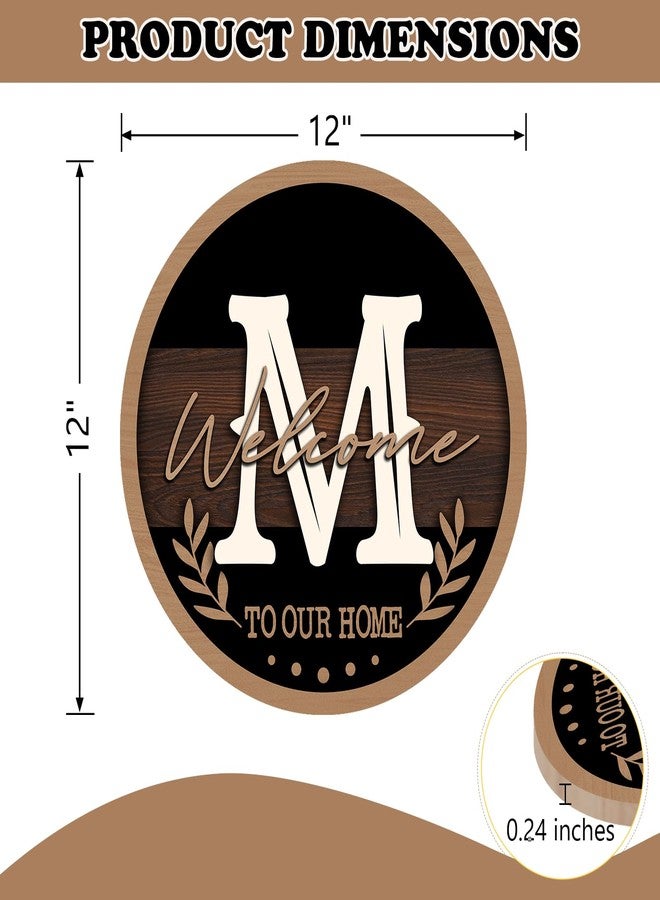 Bolisom Monogram Letter M Front Door Sign, Welcome to Our Home Family Last Name Initial Wooden Hanger Decor Housewarming Wedding Gifts, Farmhouse Rustic Wreath Indoor Wall Hanging Decoration with Bow - Image 2