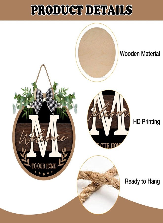 Bolisom Monogram Letter M Front Door Sign, Welcome to Our Home Family Last Name Initial Wooden Hanger Decor Housewarming Wedding Gifts, Farmhouse Rustic Wreath Indoor Wall Hanging Decoration with Bow - Image 3