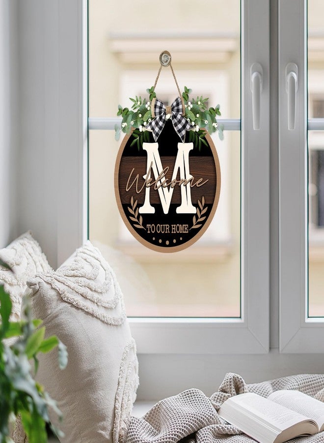 Bolisom Monogram Letter M Front Door Sign, Welcome to Our Home Family Last Name Initial Wooden Hanger Decor Housewarming Wedding Gifts, Farmhouse Rustic Wreath Indoor Wall Hanging Decoration with Bow - Image 5