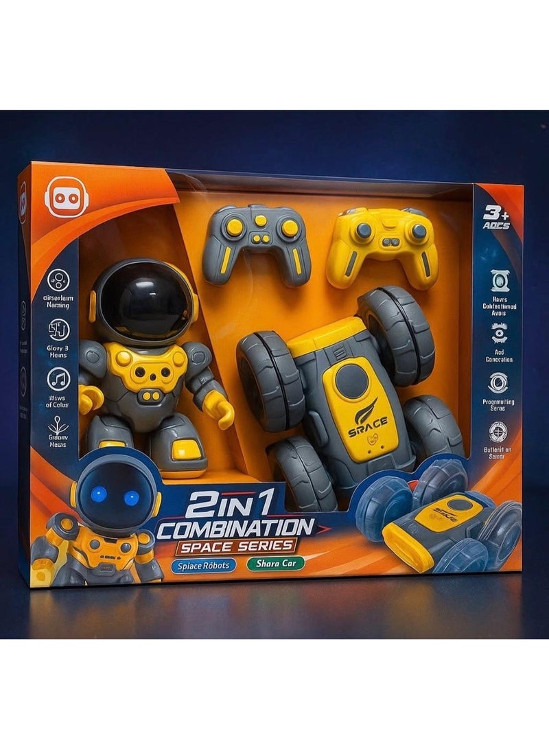 Toyland 2-in-1 RC Robot & Space Car Toy Set – Interactive Walking Astronaut with Music, Lights, and Programming Mode – Remote Control Stunt Vehicle for Kids - Image 1