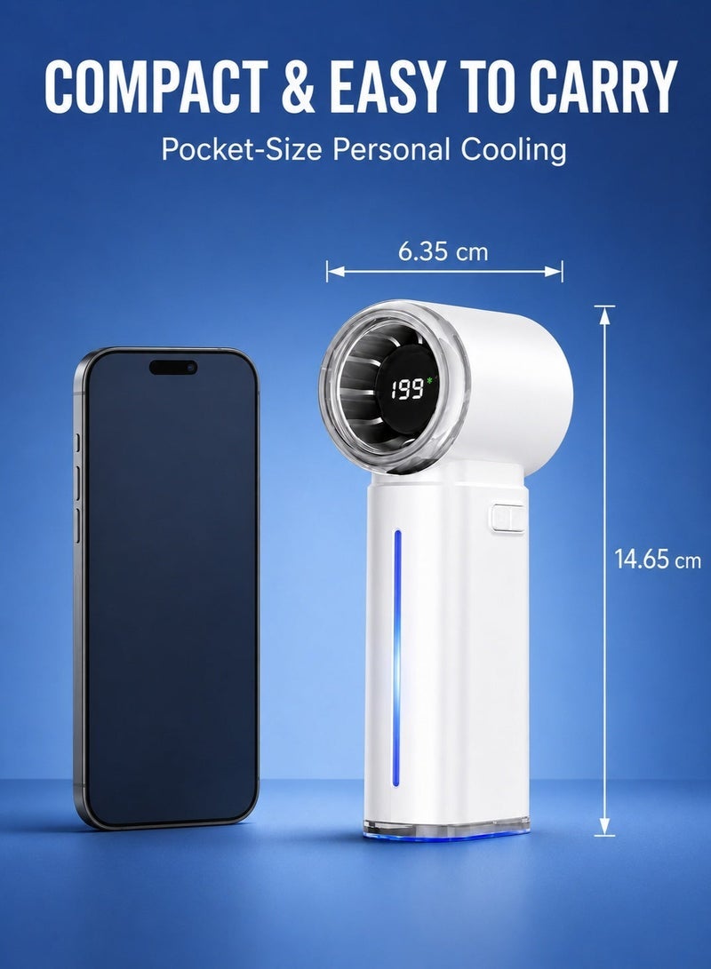 OULIYO Portable Handheld Turbo Fan with Cooling Mist, 3500mAh Rechargeable Personal Fan, 199-Speed Control, 13m/s Powerful Airflow, LED Display and Detachable Water Tank, White - Image 4