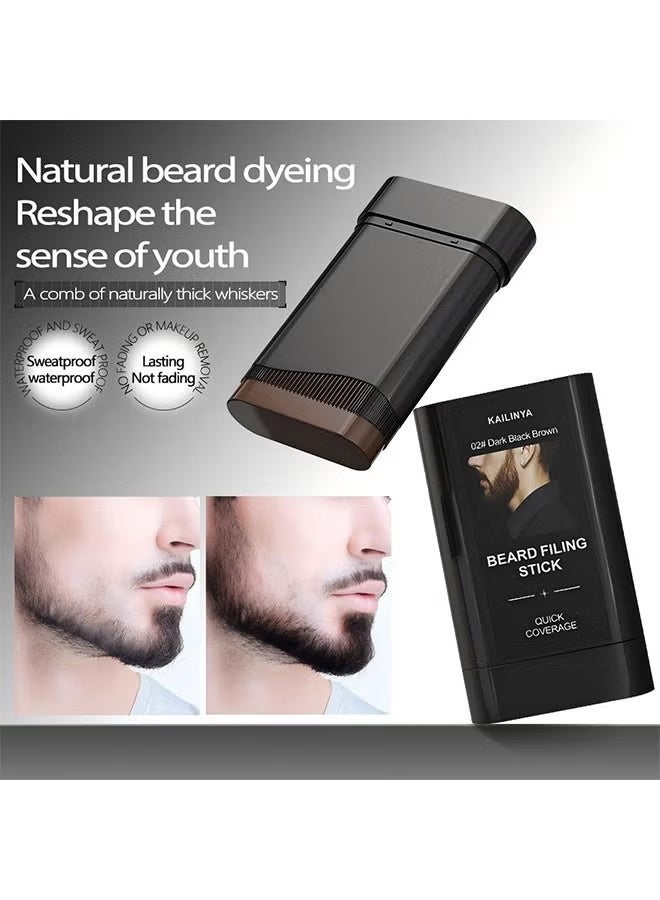 KAILINYA Beard Filling Stick, Comb and Repair Two In One with Combtooth Color Compensation, Lasting Waterproof Multiuse Moustache Hair Makeup for Men (02#Dark Black Brown) - Image 4