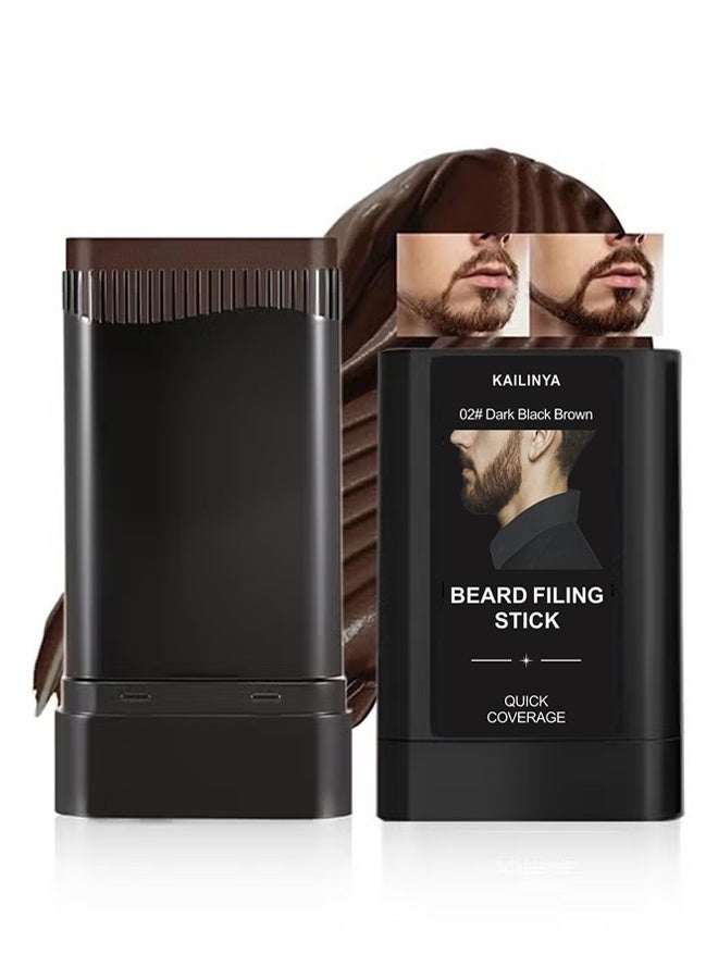 KAILINYA Beard Filling Stick, Comb and Repair Two In One with Combtooth Color Compensation, Lasting Waterproof Multiuse Moustache Hair Makeup for Men (02#Dark Black Brown) - Image 1