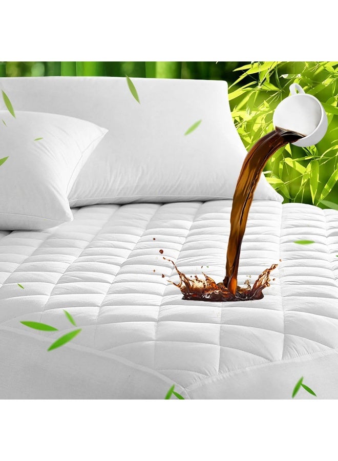 UNILIBRA Queen Mattress Pad Waterproof Rayon Made from Bamboo, Fitted Deep Pocket Mattress Cover fits 6''-25'', Breathable Quilted Mattress Protector, White  - Image 1