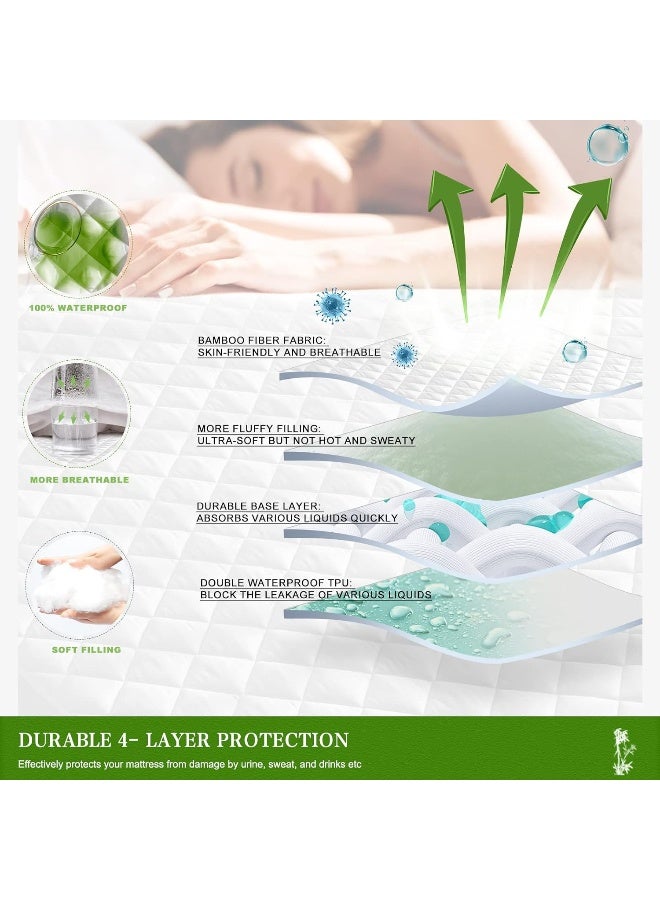 UNILIBRA Queen Mattress Pad Waterproof Rayon Made from Bamboo, Fitted Deep Pocket Mattress Cover fits 6''-25'', Breathable Quilted Mattress Protector, White  - Image 2