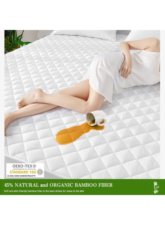 UNILIBRA Queen Mattress Pad Waterproof Rayon Made from Bamboo, Fitted Deep Pocket Mattress Cover fits 6''-25'', Breathable Quilted Mattress Protector, White  - Image 3