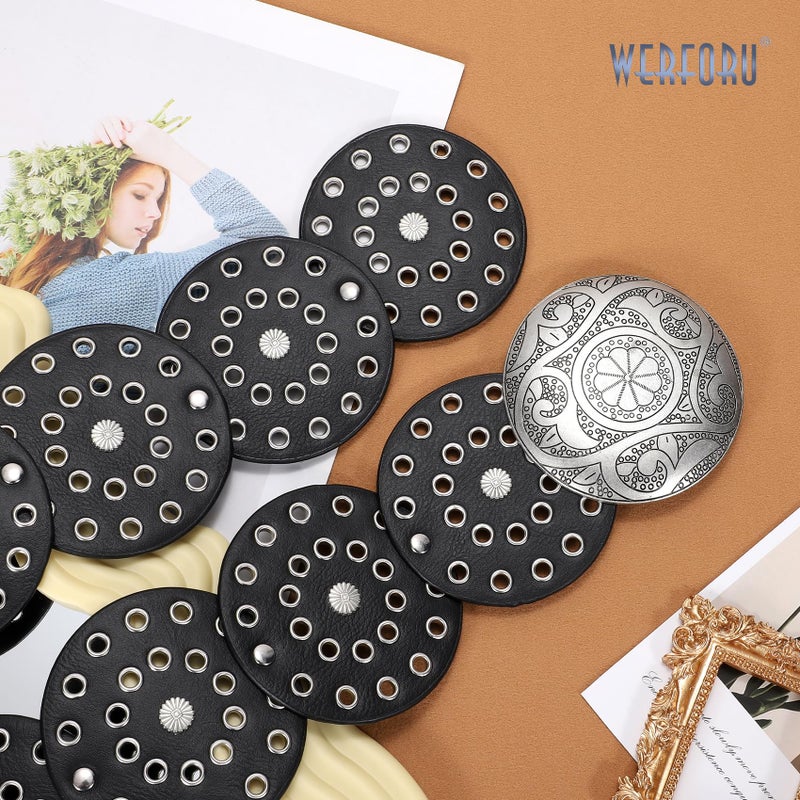 WERFORU Women Vintage Leather Belt Western Disc Waist Belts Ladies Western Belt Boho Belt for Dress Jean (41":Fit Waist Size Below 37",Black-Silver Buckle) - Image 4