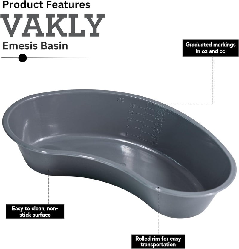 Vakly Graduated Emesis Basins 700ML Pack of 5 Graduated Kidney Shaped Bowl  Sturdy Plastic Irrigation Basin Tray - Image 2