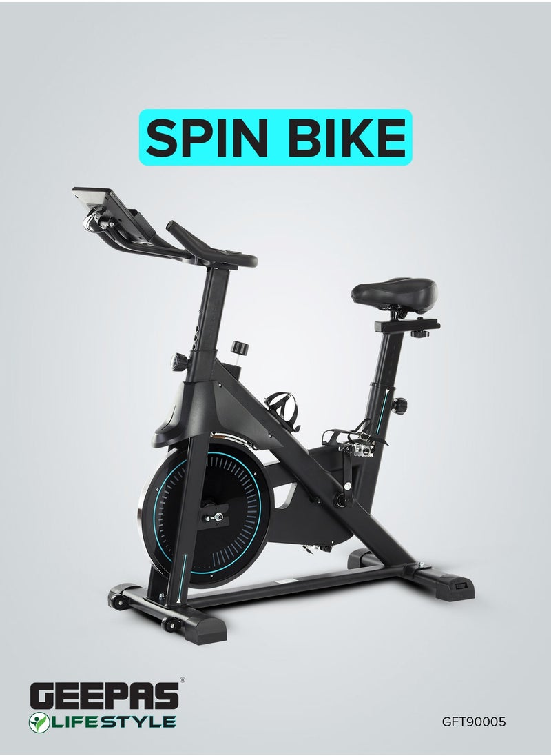 GEEPAS Spin Bike Low Noise, with Built-In Bluetooth and Digital Display/ Adjustable Resistance, Customizable, Double Handle Design, Heart Rate Sensor/ Perfect for Exercise, Home Workout, Weight Loss Training, Endurance Building, Fitness/ Black, 2 Years Warranty  - Image 1