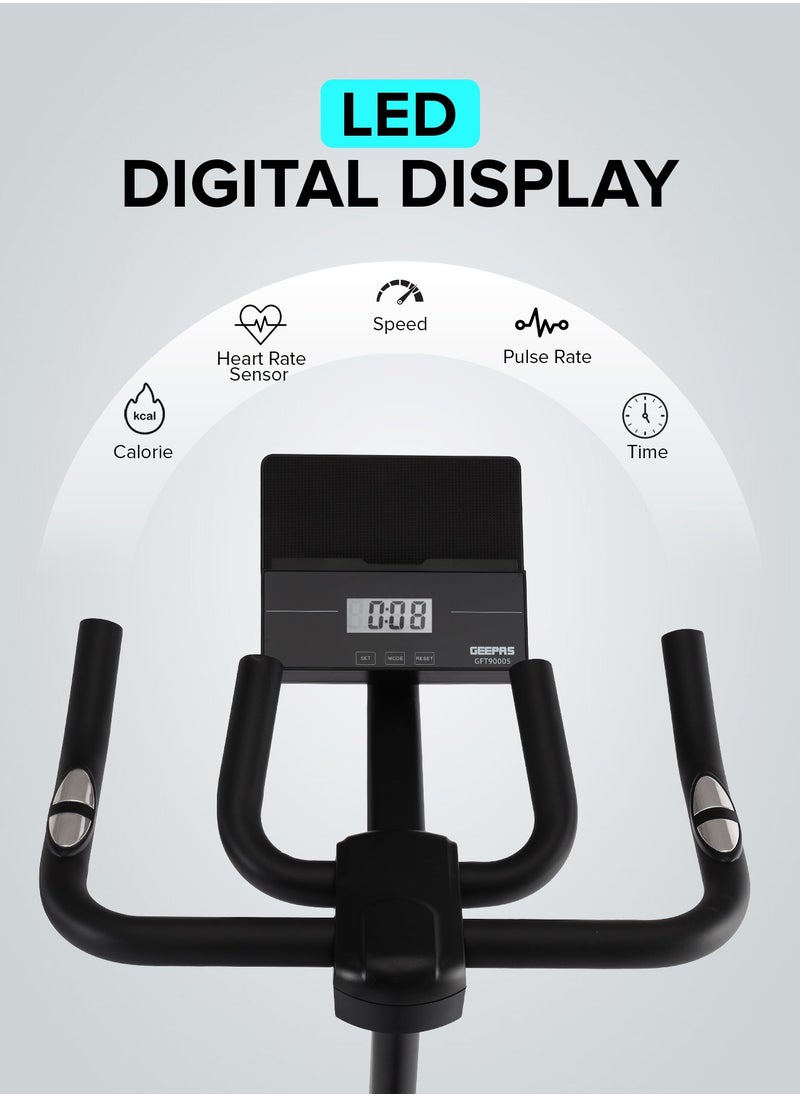 GEEPAS Spin Bike Low Noise, with Built-In Bluetooth and Digital Display/ Adjustable Resistance, Customizable, Double Handle Design, Heart Rate Sensor/ Perfect for Exercise, Home Workout, Weight Loss Training, Endurance Building, Fitness/ Black, 2 Years Warranty  - Image 4