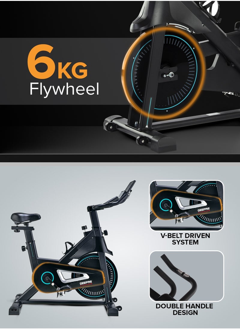 GEEPAS Spin Bike Low Noise, with Built-In Bluetooth and Digital Display/ Adjustable Resistance, Customizable, Double Handle Design, Heart Rate Sensor/ Perfect for Exercise, Home Workout, Weight Loss Training, Endurance Building, Fitness/ Black, 2 Years Warranty  - Image 5