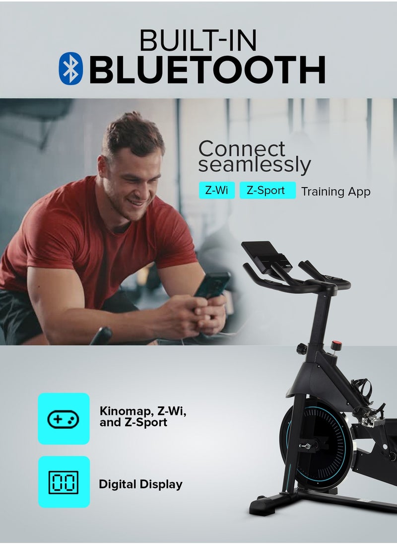 GEEPAS Spin Bike Low Noise, with Built-In Bluetooth and Digital Display/ Adjustable Resistance, Customizable, Double Handle Design, Heart Rate Sensor/ Perfect for Exercise, Home Workout, Weight Loss Training, Endurance Building, Fitness/ Black, 2 Years Warranty  - Image 2