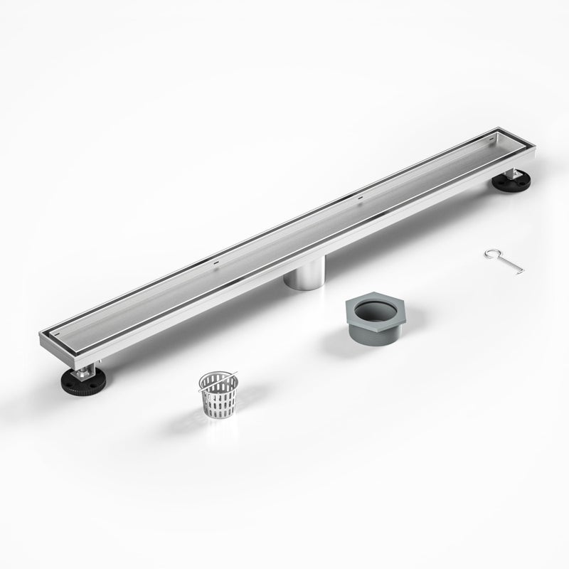 Bernkot Linear Shower Drain 30 Brushed Floor Drain with Tiled Insert Grate Hair Strainer 304 Stainless Steel Bathroom 2in1 Tiled in Drain CUPC Certified Brushed 30