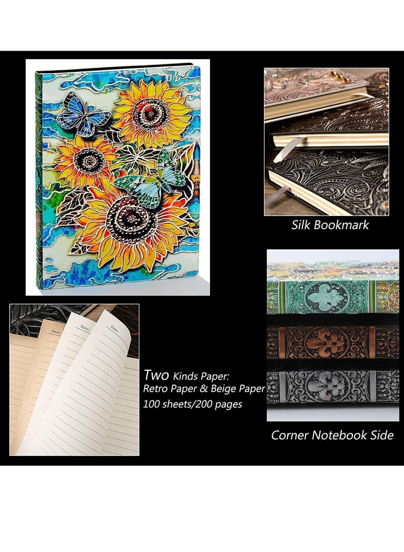 3D Sunflower Journal Writing Notebook with Diamond Pen Set, Antique Handmade Leather Daily Notepad Sketchbook, Travel DiaryNotebooks to Write in, Gift for Girls Women (Sunflower-Color) - Image 4