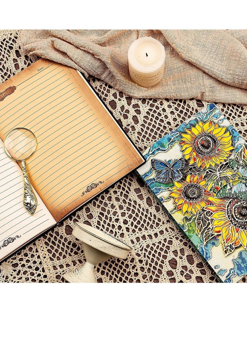 3D Sunflower Journal Writing Notebook with Diamond Pen Set, Antique Handmade Leather Daily Notepad Sketchbook, Travel DiaryNotebooks to Write in, Gift for Girls Women (Sunflower-Color) - Image 2