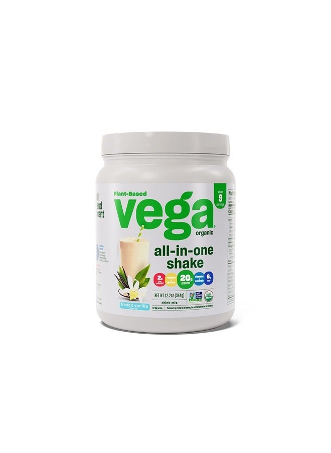Vega Organic All-in-One Vegan Protein Powder, French Vanilla -Superfood Ingredients, Vitamins for Immunity Support, Keto Friendly, Pea Protein for Women & Men, 12.2 oz (Packaging May Vary)  - Image 1