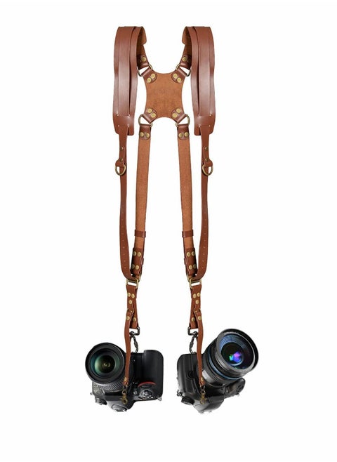 Camera Strap Shoulder for Two Cameras Dual Accessories Adjustable Leather Harness DSLR SLR