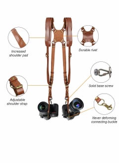 Y&D Camera Strap Shoulder for Two Cameras Dual Accessories Adjustable Leather Harness DSLR SLR  - Image 2