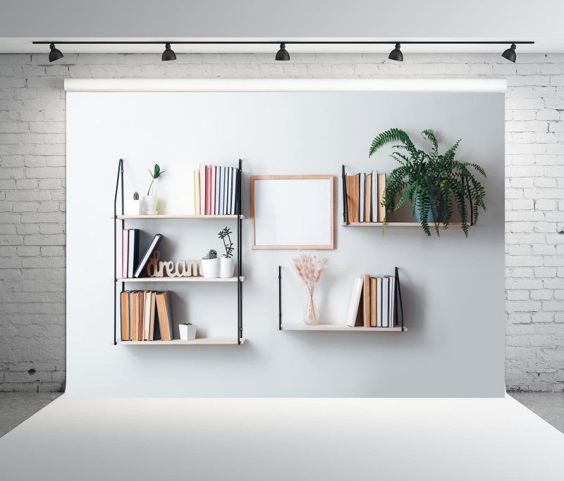Loccor 7x5ft Fabric Bookshelf Backdrop Interior Shelves with Books and Decor Hanging on The Wall Background Home Office Backdrop for Video Conference Online Meeting Photo Props - Image 3