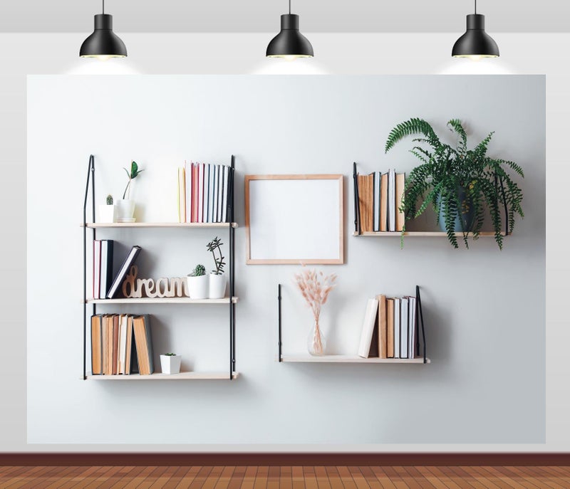 Loccor 7x5ft Fabric Bookshelf Backdrop Interior Shelves with Books and Decor Hanging on The Wall Background Home Office Backdrop for Video Conference Online Meeting Photo Props - Image 1